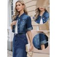 thumbnail image 2 of DARING DIVA Women's Rolled Sleeve Button Down Crop Jean Jacket XS Deep Blue, 2 of 6