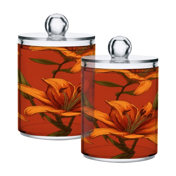 Lily-shaped Flowers Orange Translucent Plastic Cans Storage Canisters with Lid Set of 2