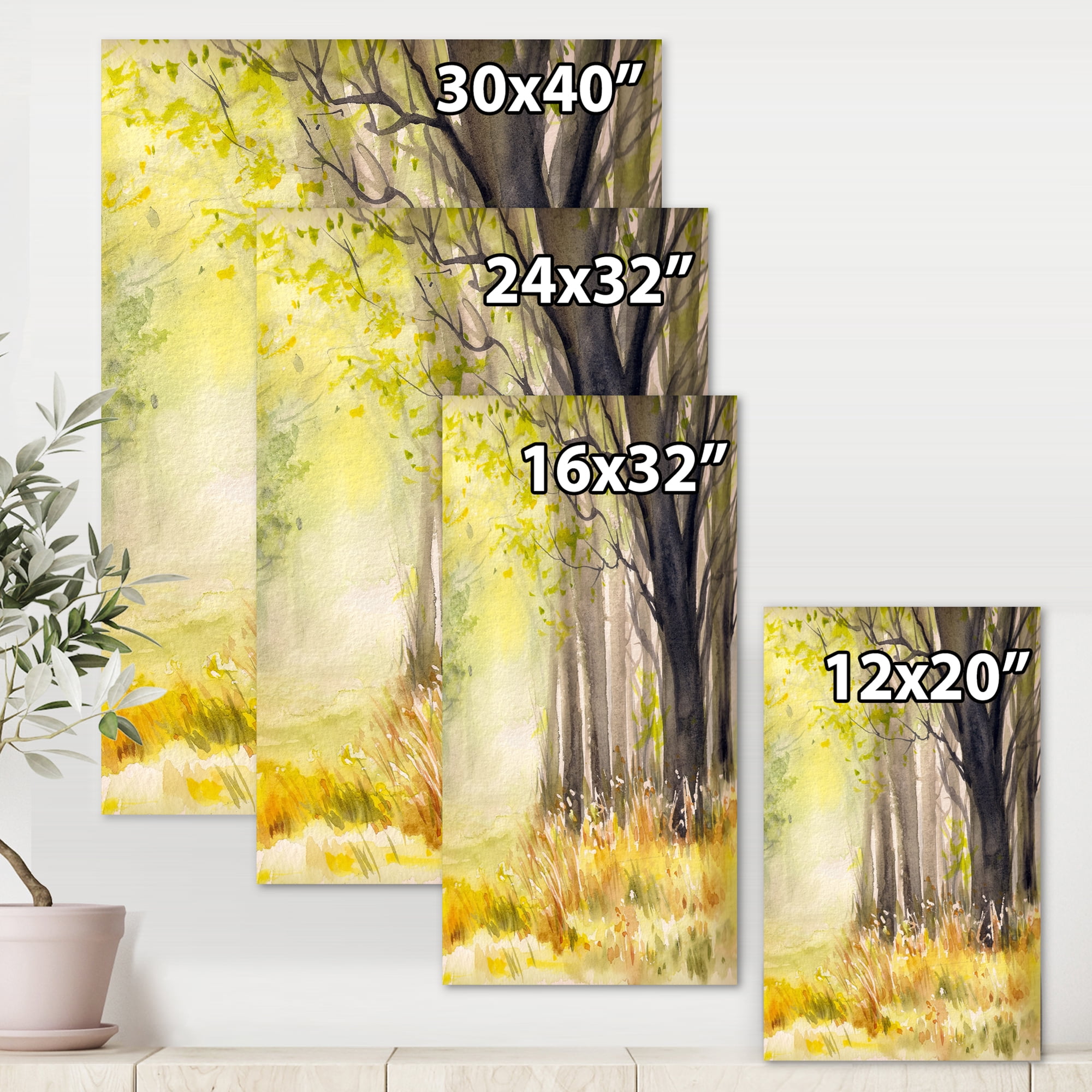 Designart ' Bright Sunshine Through The Yellow Forest Trees II ' Traditional Canvas Wall Art Print