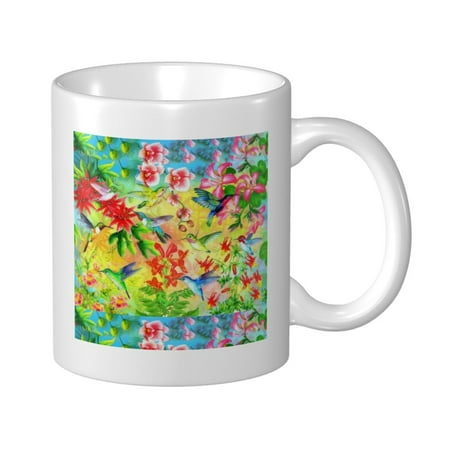 

Ceramic Mug Funny Coffee Milk Tea Mug Cup Hummingbird Flowers Digital Art Cup