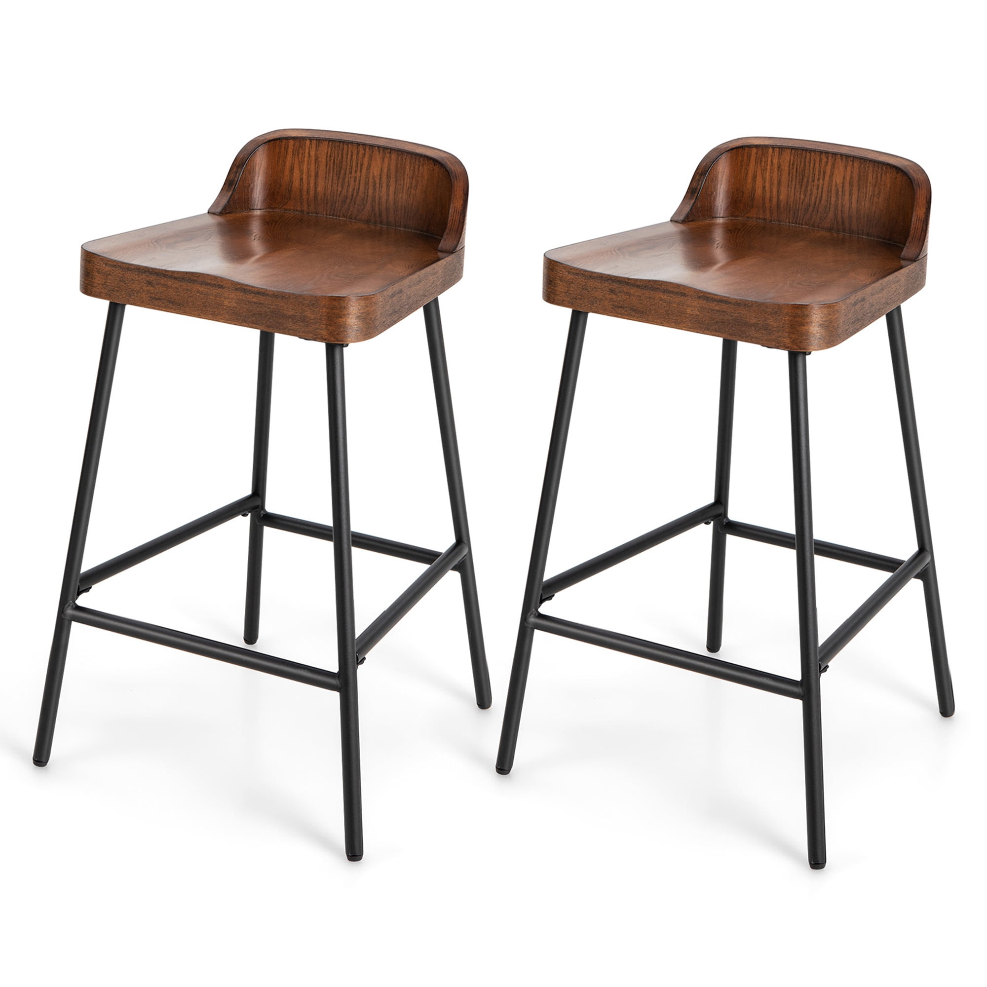 Gymax 2PCS 24.5'' Low-Back Bar Stool Industrial Counter Height Chair ...