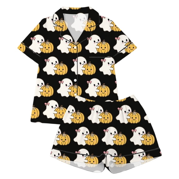 Halloween Short Sleeve Pajamas 2 Piece Set, B·oys G`irls Sugar Skull Pumpkin Print Sleepwear, Loungewear Home Wear Multiple Sizes 80-160