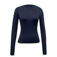 thumbnail image 4 of idosla Womens Long Sleeve Stretch Crewneck Ribbed T-Shirt Fitted Casual Basic Tops (Navy, S), 4 of 4