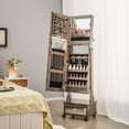 thumbnail image 3 of Giantex Standing Jewelry Armoire, Lockable Jewelry Organizer w/Full-Length Mirror, Vanity Mirror & 3-Color LED Lights, Mobile Jewelry Cabinet, Coffee, 3 of 9