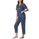 thumbnail image 4 of Conjunto de pijama de 2 piezas para mujer INSPIRE CHIC, camisa de satén de botones cortos con pantalones largos, talla XL, azul marino, 4 of 5