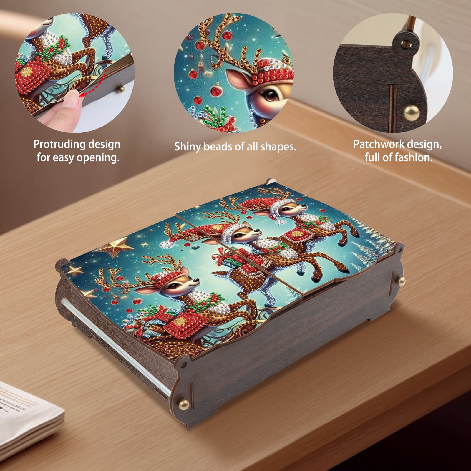Diamond Painting Kit Storage Box Christmas Reindeer DIY Multi-Purpose Craft Storage Box Ideal for Home Offices and Holiday Gifts