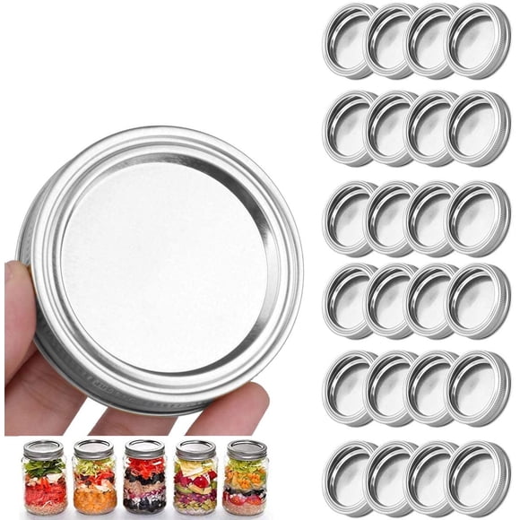 Regular Mouth Mason Jar Lids and Bands,Silver Mason Storage Split-Type Lids Leak Proof and Secure Mason Jar(24 lids+24 bands)