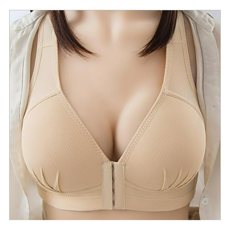 Plus Size Push Up Bra Front Closure Solid Color Brassiere Bra 36-46  Wireless Underwear for Women