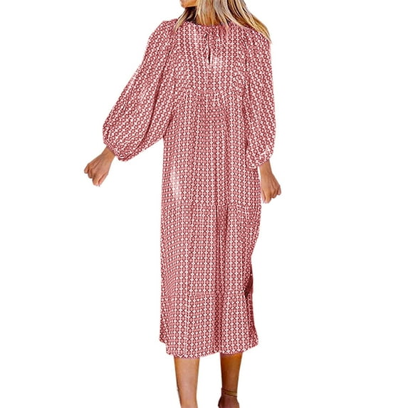 Summer Dress Saving! Women's Casual Three Quarter Sleeve Bohemian Floral V-Neck Puff Short Sleeve Beach Tiered Sundress Long Swing Dress Pink XL