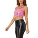 thumbnail image 4 of Top corto metálico para mujer de un solo hombro, ropa de fiesta de Halloween, club, camisetas brillantes holográficas, M rosa, 4 of 6