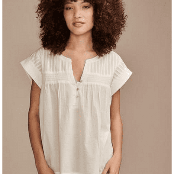 Lucky Brand Women's White Modern Cotton Popover V-Neck Top, XL