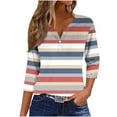 thumbnail image 2 of Ounisa 3/4 Length Sleeve Womens Tops V Neck Casual Henley Button Shirts Print Trendy Blouses Summer Tee, 2 of 5