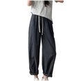 thumbnail image 5 of YUGYXL Casual Cotton Linen Pants for Women 2025 Trendy Drawstring Loose Trousers Summer Stretch Waist Lightweight Long Pants Gray S, 5 of 5