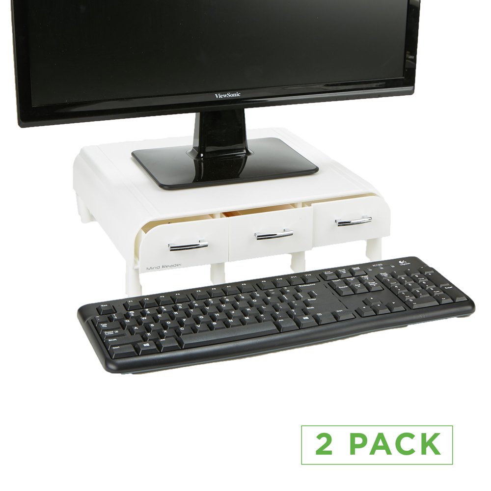 Mind Reader 3 Drawer Monitor Stand and Desk Organizer, 2Pack, White