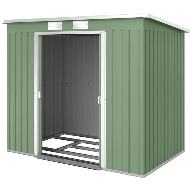CoSoTower 7' x 4' Galvanised Steel Garden Shed, with Foundation Kit - Green