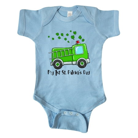 

Inktastic My 1st St. Patrick s Day Green Fire Truck with Clovers Gift Baby Boy or Baby Girl Bodysuit