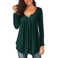thumbnail image 1 of Túnica de mujer Tops Otoño Invierno Manga Larga Suelta Cuello en V Botones Hasta Flowy Plisado Jersey Henley Camisas Blusa Camiseta, 1 of 2