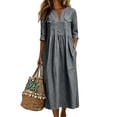 thumbnail image 2 of Edvintorg Casual Dresses for Women Solid V-Neck 3/4 Sleeve Loose Midi Dress Womens Sundresses with Pockets Fashion Clothing, 2 of 7