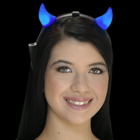 FlashingBlinkyLights Light Up LED Blue Devil Horns Headband
