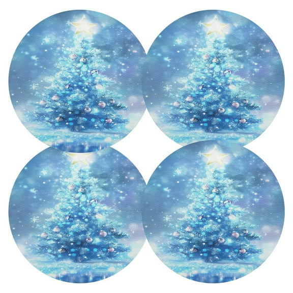 Ryvnso Blue Christmas Tree Round Plate Mats Dining Table Placemat Set of 4 for Holiday Decoration