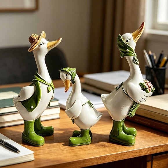 Vacemry Garden Ducks Statues Set Of 3, Whimsical Family Ducks Figurines Outdoor Resin, Fake Ducks Yard Decor Rustic Farmer Ducks Garden Ornaments For Patio Lawn Front Porch Flower Bed Shelf