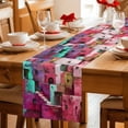 thumbnail image 5 of Table Runner - 72 Inch Long, Abstract Red Kitchen Dining Table Runner Dresser Scarves, Painting Buildings Geometric Color Block Farmhouse Decor for Coffee Tables Wedding Party Banquet, 5 of 8