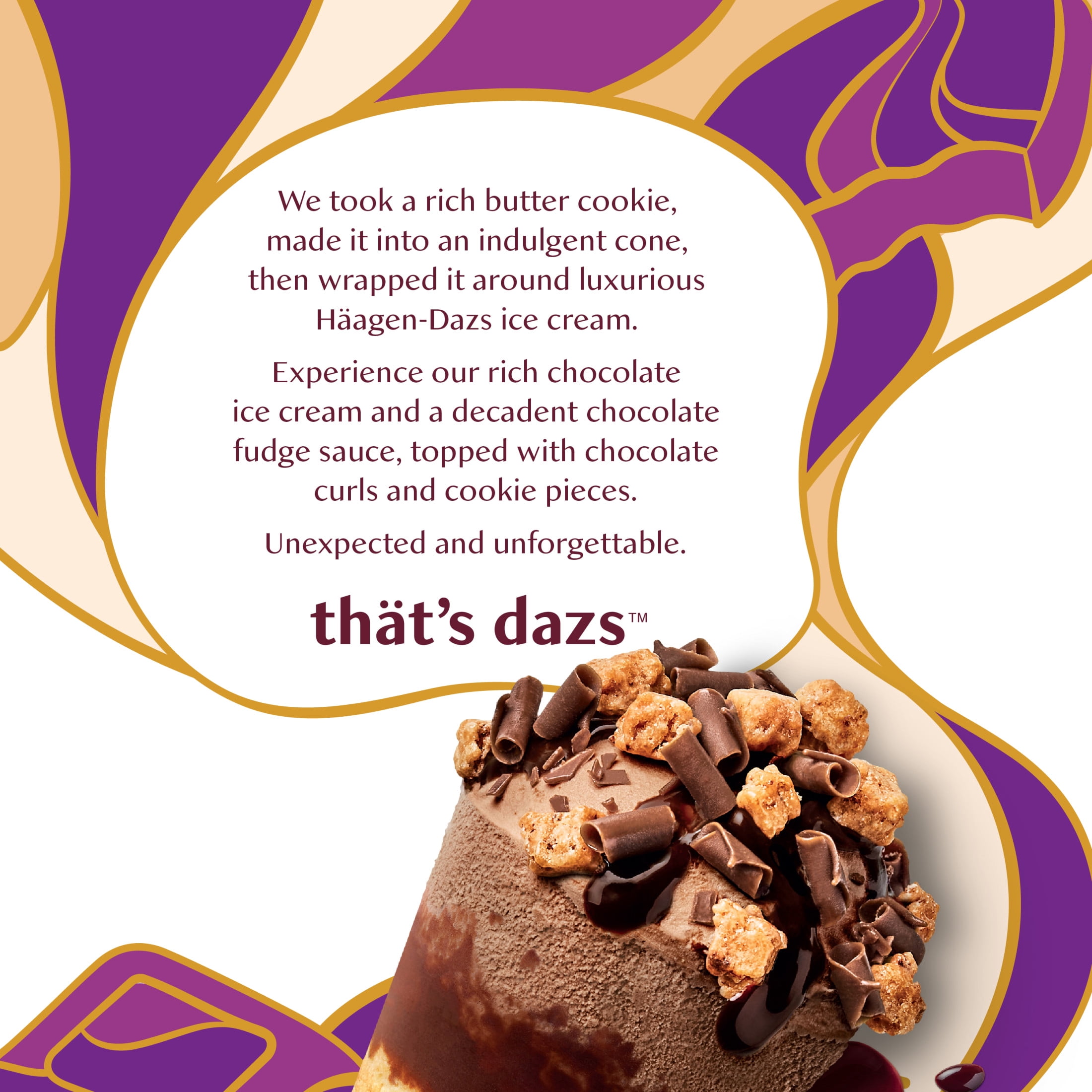 Haagen Dazs Chocolate Butter Cookie Ice Cream Cone Dessert, 4 Count Package