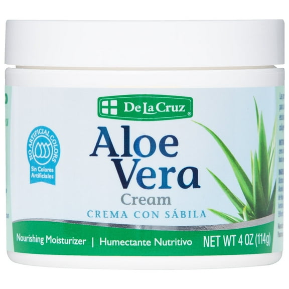De La Cruz Aloe Vera Cream, Nourishing Moisturizer for Face, Enriched with Vitamin A, Sweet Almond Oil & Shea Butter, 4 OZ