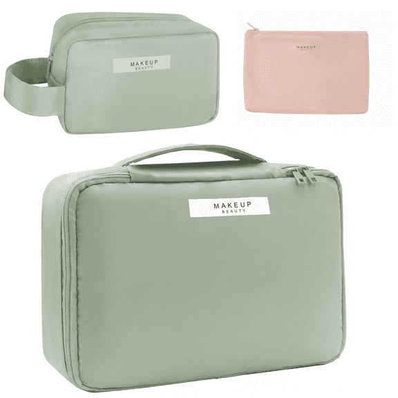 Travel Makeup Bag Set of 3, Large Capacity Cosmetic Toiletry Bag with Waterproof Lining, Lightweight Portable Organizer for Women & Men
