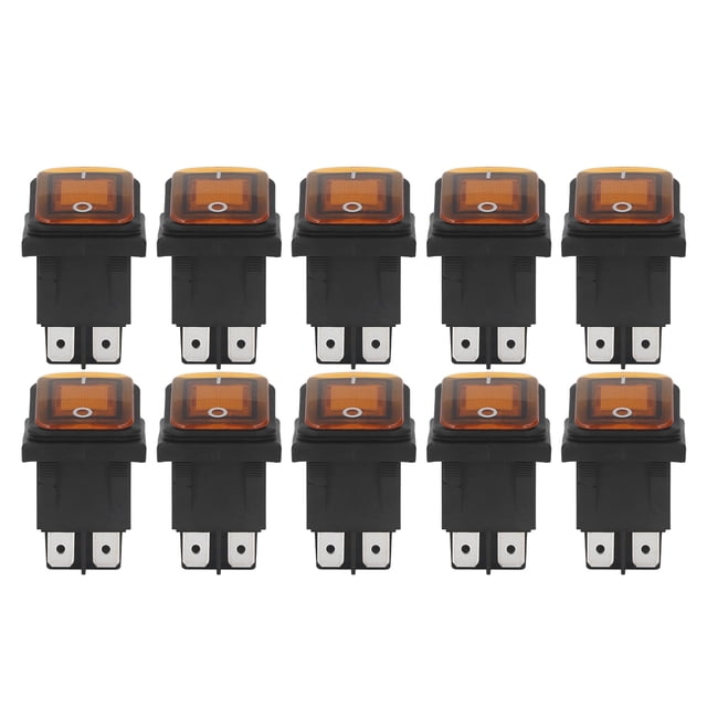 10Pcs 2 Position Rocker Toggle Switch On Off 30A AC 125V 250V for Boat with LED Light 4 Pins Orange