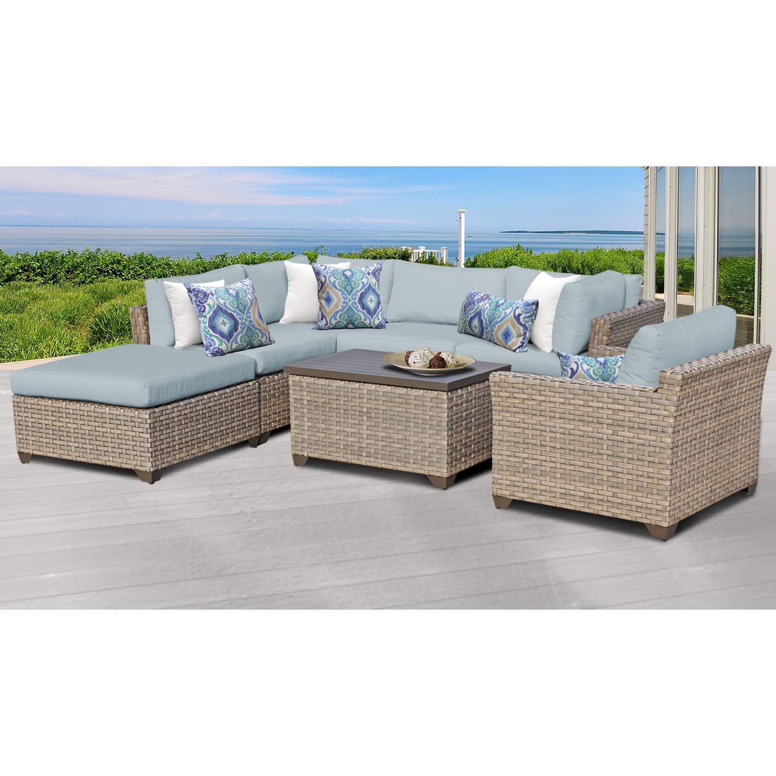 TK Classics Monterey Wicker 7 Piece Patio Conversation Set with Coffee Table and 2 Sets of Cushion Covers - image 4 of 5
