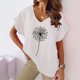thumbnail image 2 of Gibobby Camiseta de Manga Corta con Cuello en V Camiseta manga corta murciélago casual algodón con cuello en V y estampado para mujer(Blanco,XL), 2 of 4