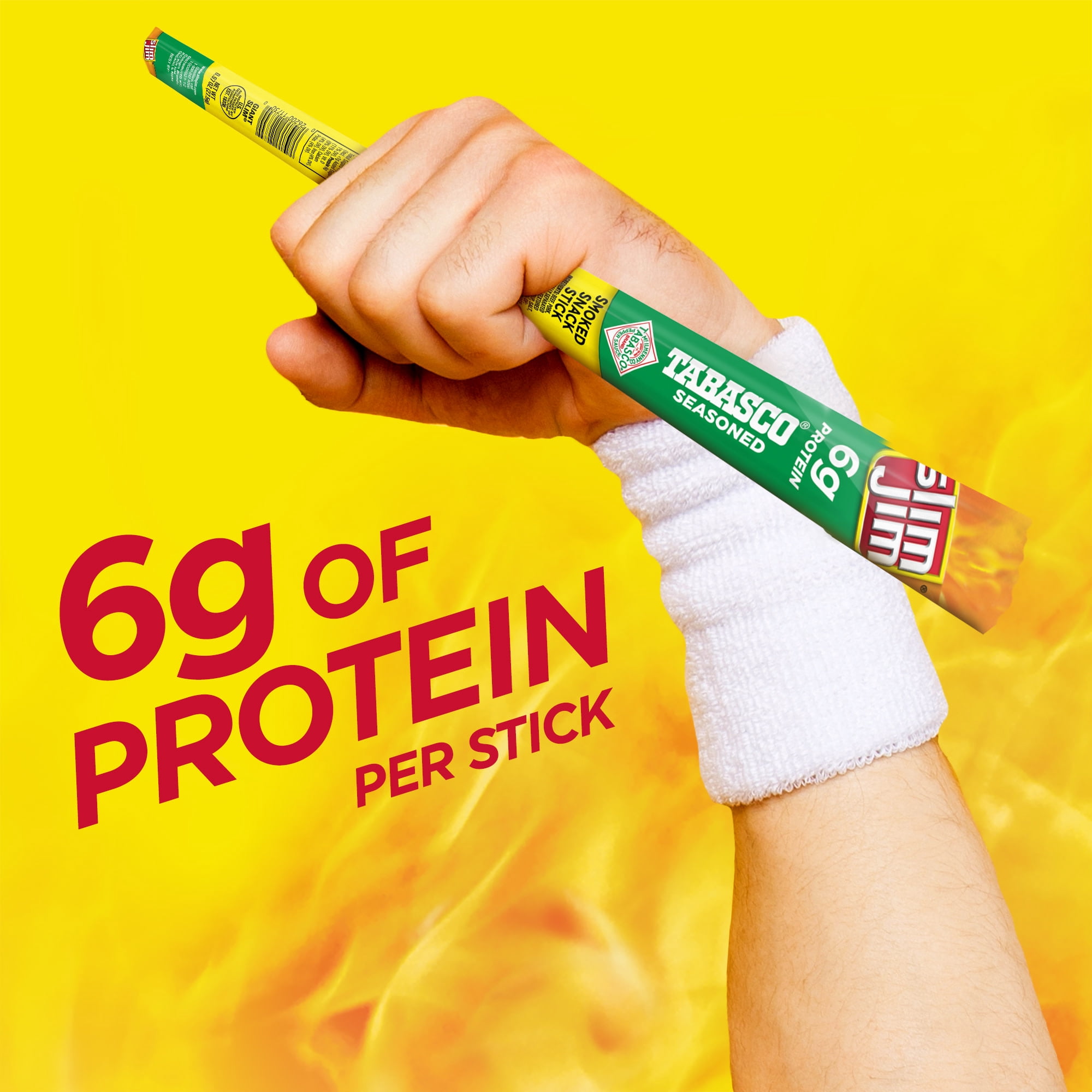 Slim Jim Giant Smoked Jerky Meat Sticks, Tabasco Flavor, 6g Protein Per Stick, 0.97 oz.