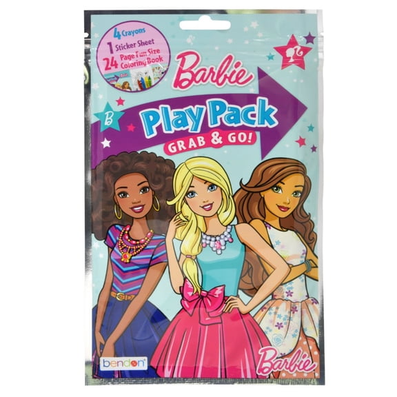 Barbie Grab n Go Play Pack Bulk 12 Set Party Favors- CRAYON, STICKER SHEET & COLORING BOOK