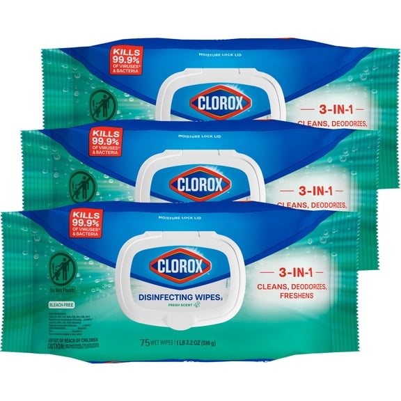 Clorox Disinfecting Wipes, Fresh Scent, 75 Count Each, 3 Pack