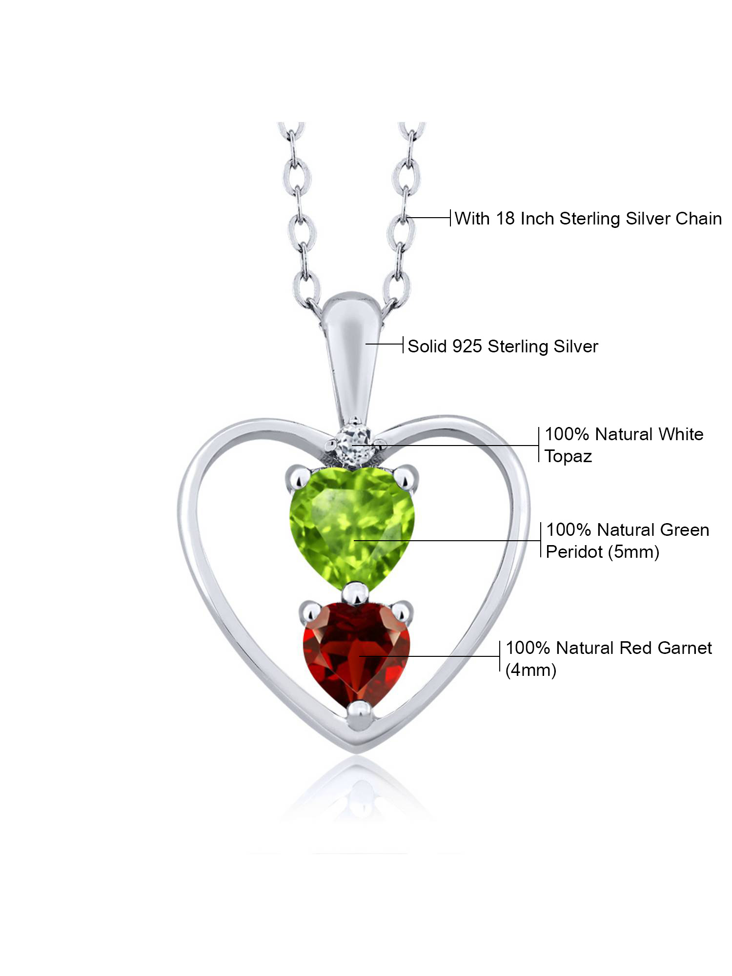 Gem Stone King Sterling Silver Peridot & Ruby Heart Pendant Necklace - 3.58 Ct, 18 Inch Chain - View #6