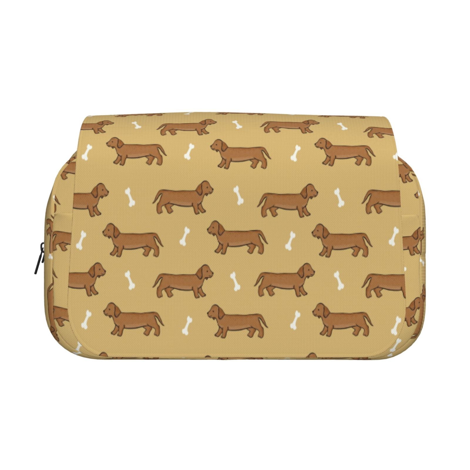 Rateoe Dachshund Dog Puppy Pattern Double Clamshell Pen Case, Storage Organizer with Two Zipper Compartments– Holds Up to 50 Pencils & Pens