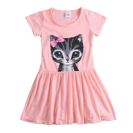 

Kids Baby Girl Cartoon Cat Print Short Sleeve Shirt Dress Cotton Nightdress