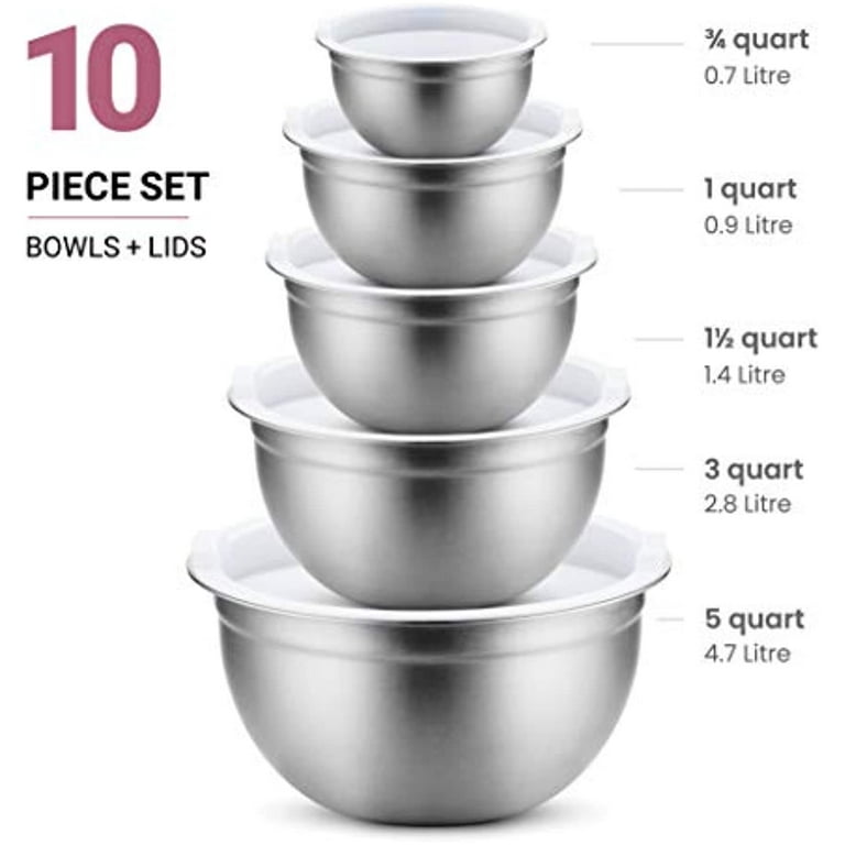 HOCHSTE Glass Mixing Bowls Nesting Bowls With Lids Food Storage Stackable 5  Pcs