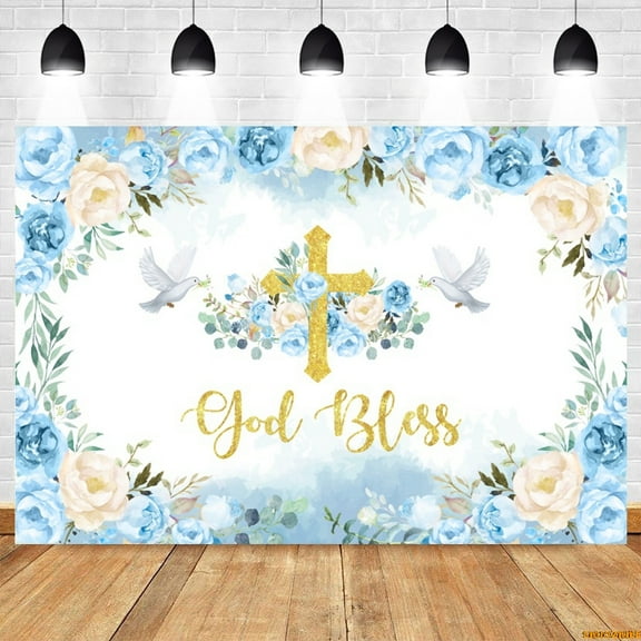 Baby Girl Boy First Communion Background Flower Leaves Cross God Bless Mi Bautizo Baptism Party Photography Backdrop Photostudio