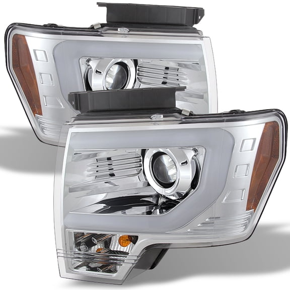 AKKON - For Ford F150 F150 Pickup Chrome Clear DRL Daylight LED Strip Halogen Type Projector Headlights Lamps