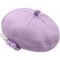thumbnail image 5 of Baby Beret Hat Toddler Girls Winter Warm Knit Beanie French Artist Bonnet Cap with Cute Flower Accent, 5 of 7