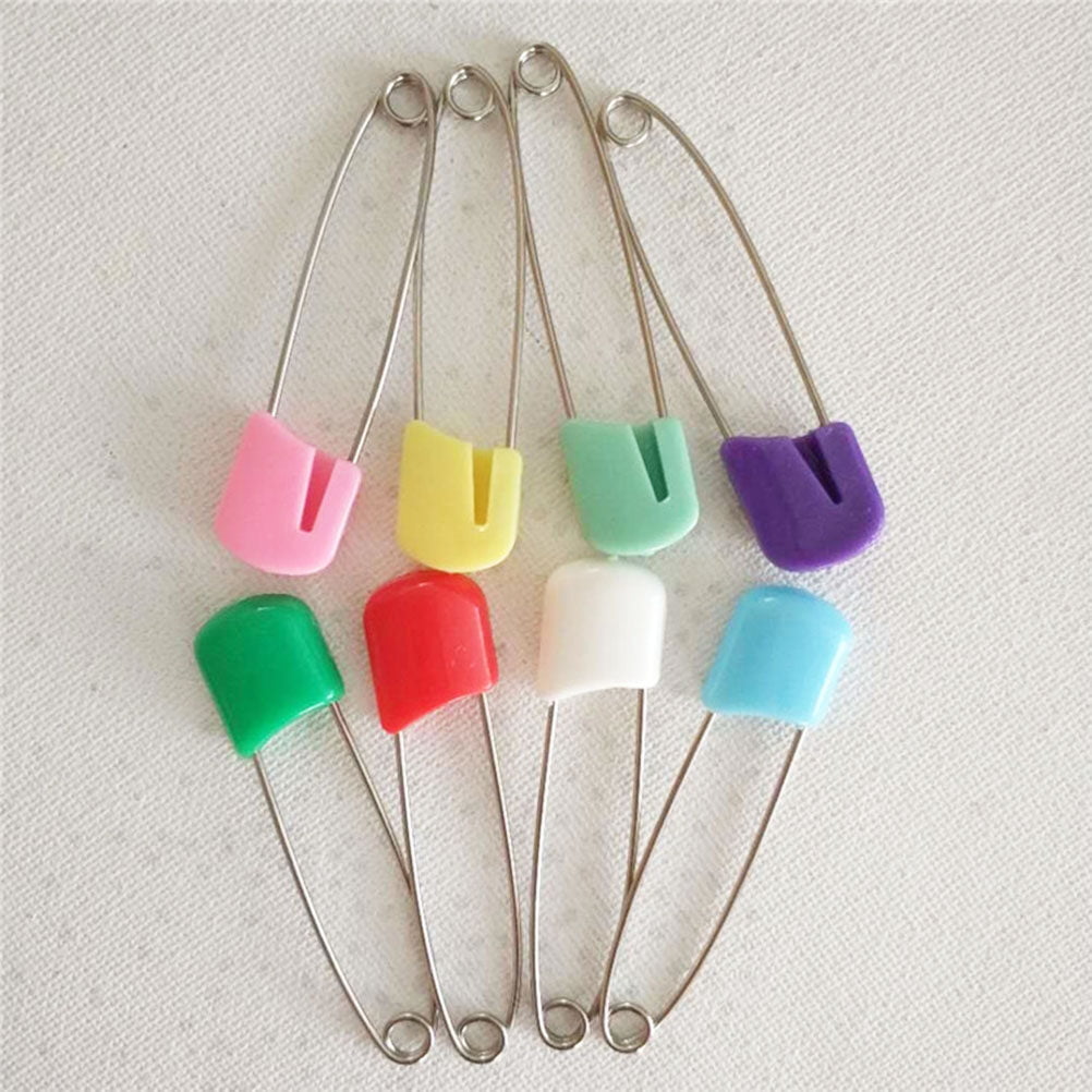 50 Pcs 55mm White Plastic End Baby Kids Cloth Diaper Pins Stainless Steel  Safety Pins Metal