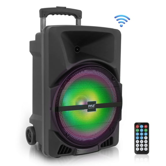 PYLE PPHP1544B - Bluetooth Indoor / Outdoor Loudspeaker with Built-in Rechargeable Battery, Flashing Party Lights, MP3/USB/SD Readers, FM Radio (1200 Watt)