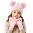 thumbnail image 2 of YUANxueke Boys Girls Winter Outdoor 3 Piece Sets Warm Pompom Beanie Hat & Fleece Thick Neck Warmer & Gloves Windproof Thermal Outwear, 2 of 4