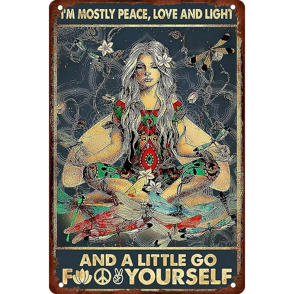 I'm Mostly Peace Love and Light Signs-Metal Tin Exquisite Wall Art Decor Inspirational Gift Positive Affirmations Hanging Signs for Office Classroom Home Living Room Bedroom Wall Decor 12"x16"