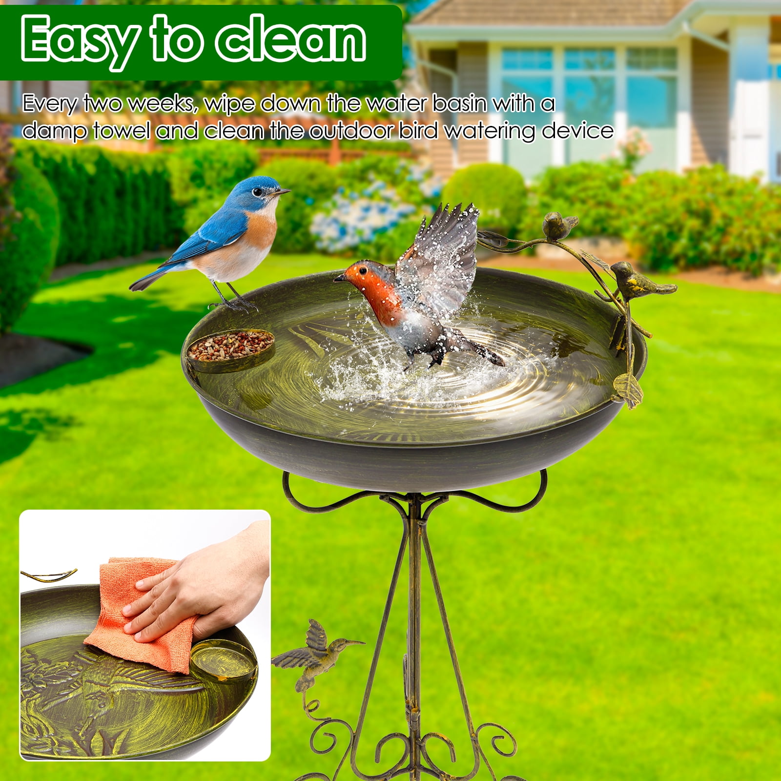 Threns 40" Metal Bird Bath for Outside,Vintage Freestanding Birdbaths & Birdfeeder,Bird Baths Feeder Bowl for Outdoors Garden Patio Yard Lawn Decor