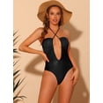 thumbnail image 4 of DARING DIVA Criss Cross Halter Cutout Swimsuit Plunge Bathing Suit S Black, 4 of 6