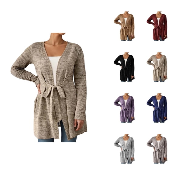 Long Cardigan Sweaters for Women Long Sleeve Lightweight Tie Front Sweater Coat Wrap Tops Fall Clothes