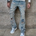 thumbnail image 2 of adviicd Bootcut Jeans for Men Men's Slim Fit Stretch Jeans Ripped Jeans for Men Fashion Distressed Pants Blue,XXL-38, 2 of 5
